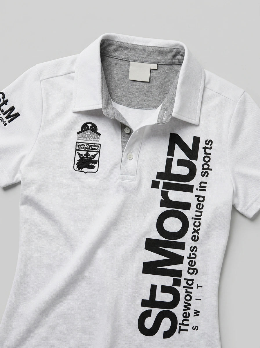 Y2K Crop Polo Badge Letter Print White Streetwear — Houndstooth Badge