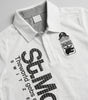 Houndstooth Badge Print Slim Crop Polo Tee in White