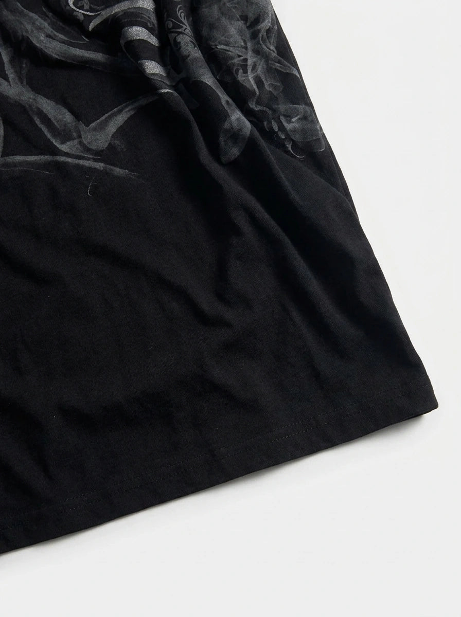 Riot Gothic Scroll Print Crop Polo Tee in Black