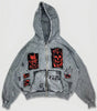 Riot Devil Skull Patch Washed Zip-Up Hoodie in Grey