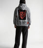 Riot Devil Skull Patch Washed Zip-Up Hoodie in Grey
