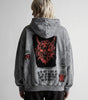 Riot Devil Skull Patch Washed Zip-Up Hoodie in Grey