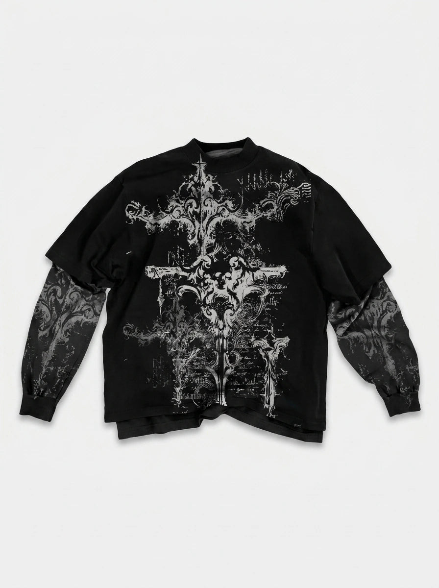 Riot Skull Cross Baroque Oversized Long Sleeve Tee