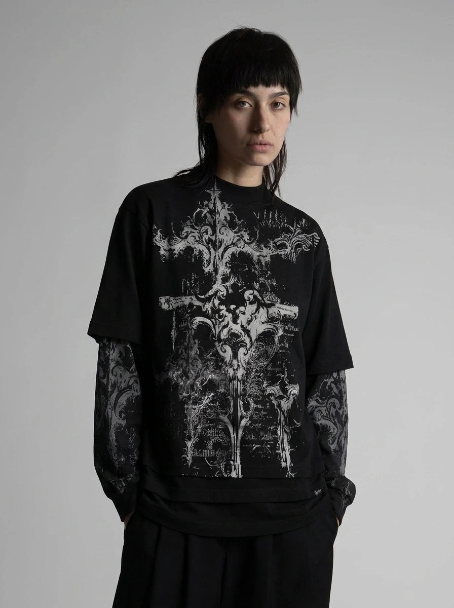 Riot Skull Cross Baroque Oversized Long Sleeve Tee