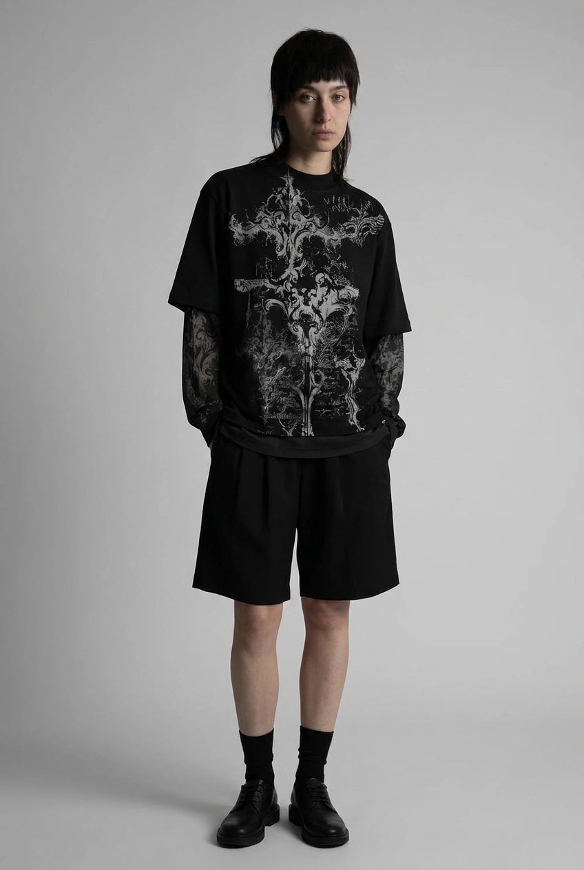 Riot Skull Cross Baroque Oversized Long Sleeve Tee