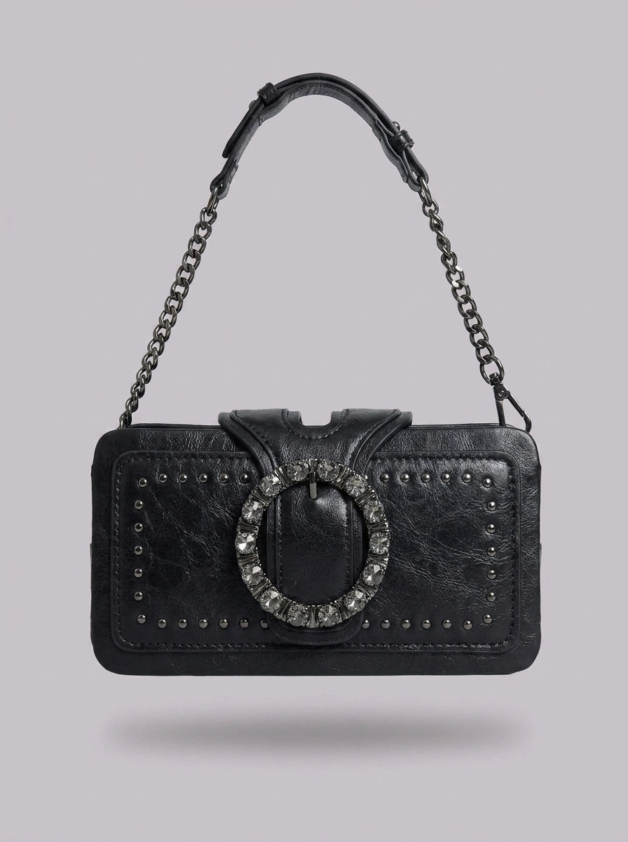 Y2K Crossbody Bag Chain Strap Studded Black Punk — Riot Chain Strap