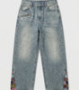 Graphic Zip-Off Panel Wide Leg Jeans in Light Wash