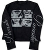 Y2K Long Sleeve Tee Pierced Lips Graphic Script Sleeve Black Gothic — Riot Pierced Lips