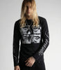 Y2K Long Sleeve Tee Pierced Lips Graphic Script Sleeve Black Gothic — Riot Pierced Lips