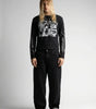 Y2K Long Sleeve Tee Pierced Lips Graphic Script Sleeve Black Gothic — Riot Pierced Lips