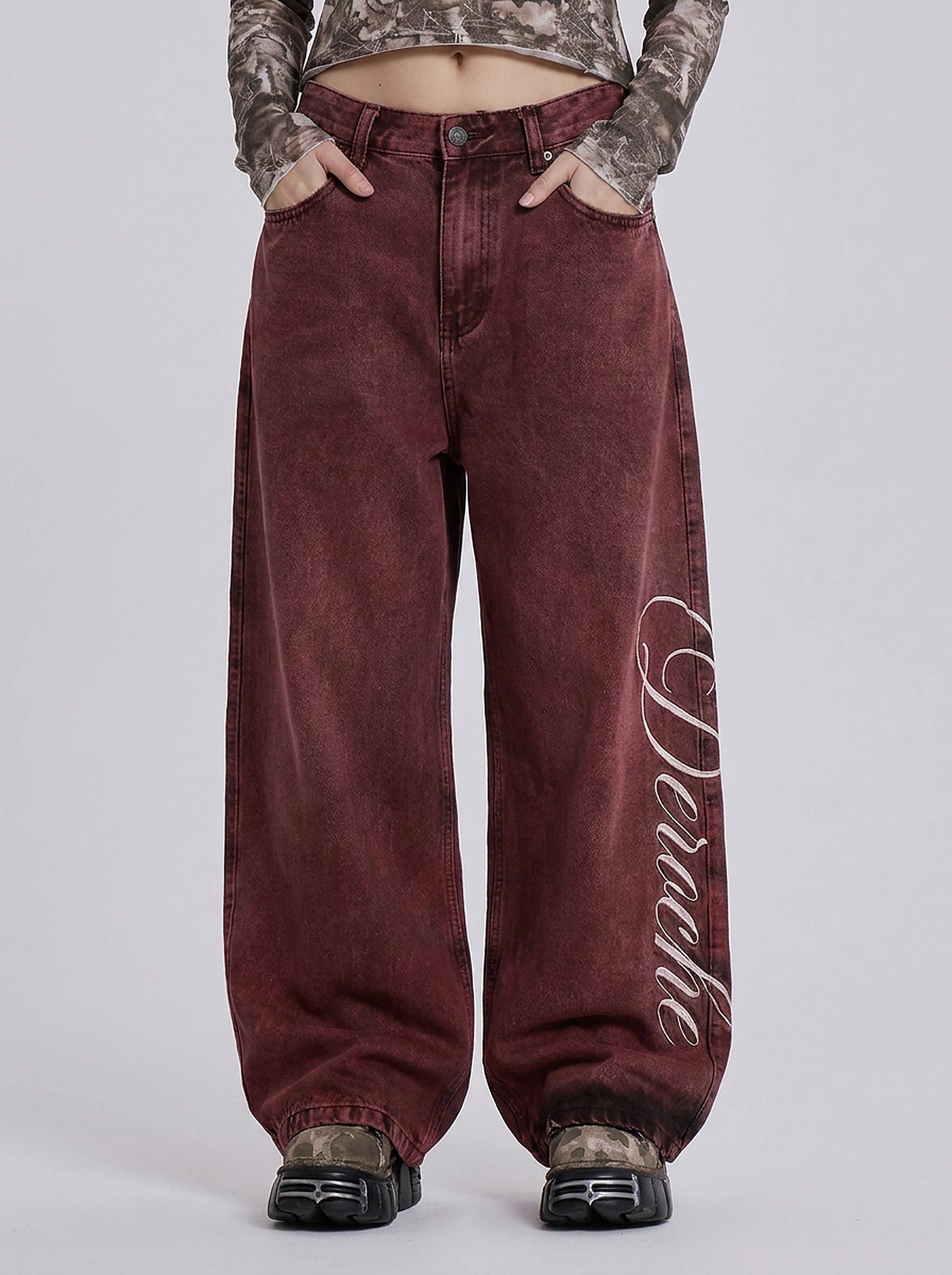 Cherry Script Baggy Jeans