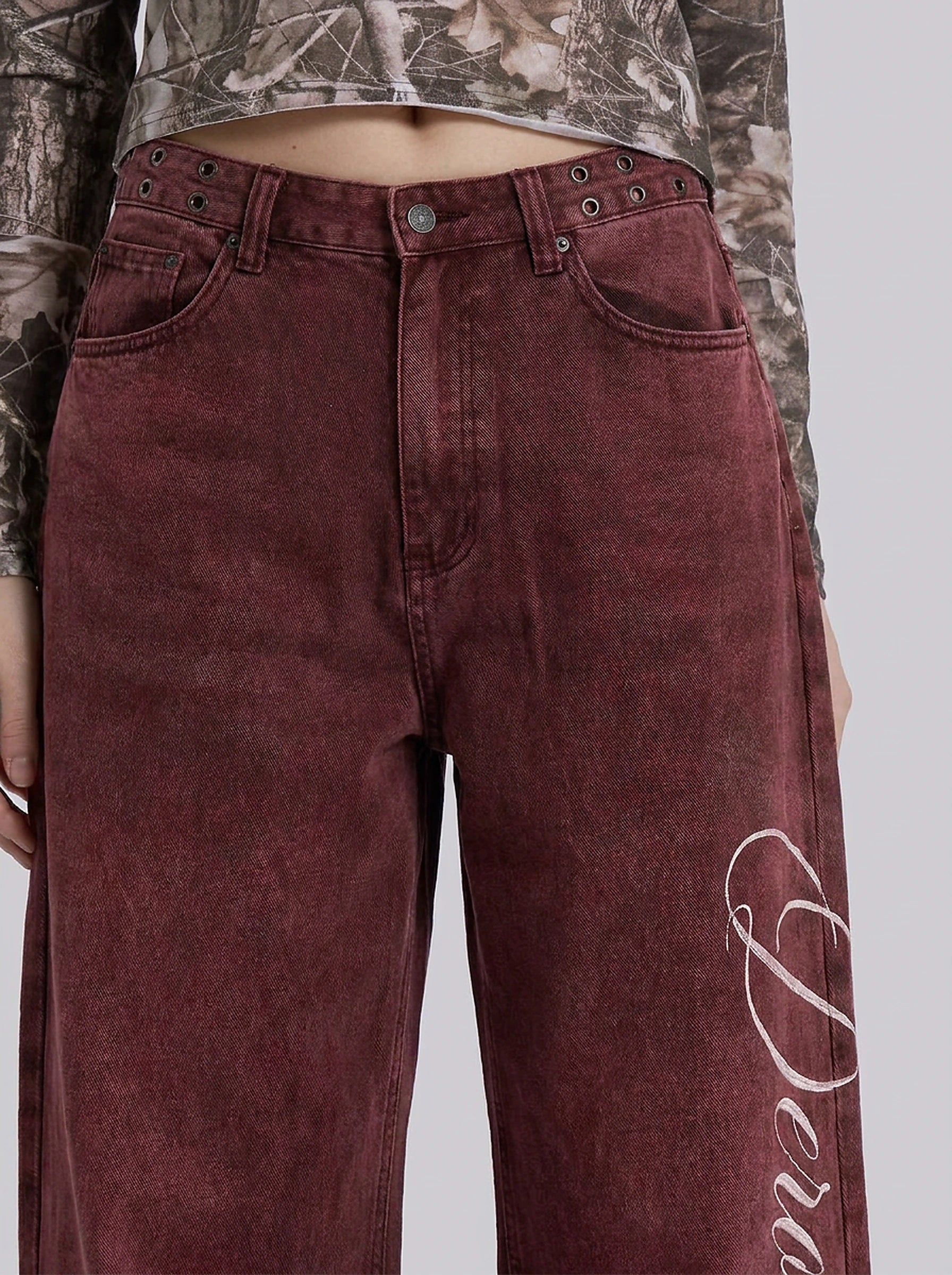 Cherry Script Baggy Jeans