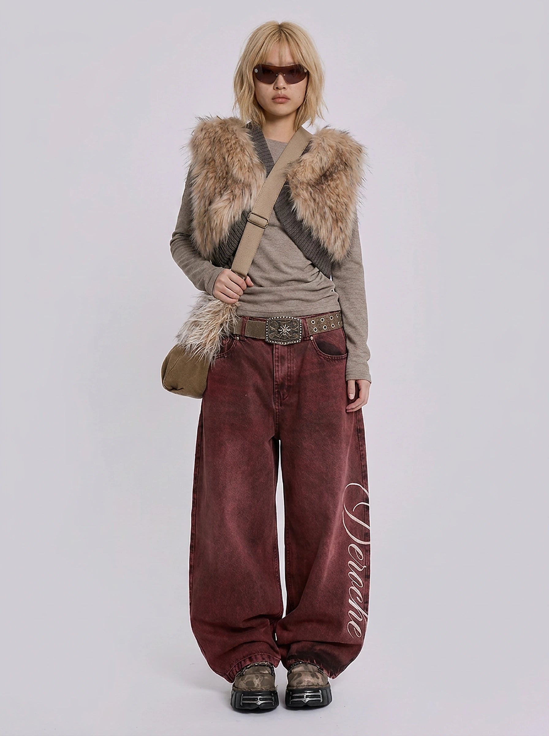 Cherry Script Baggy Jeans