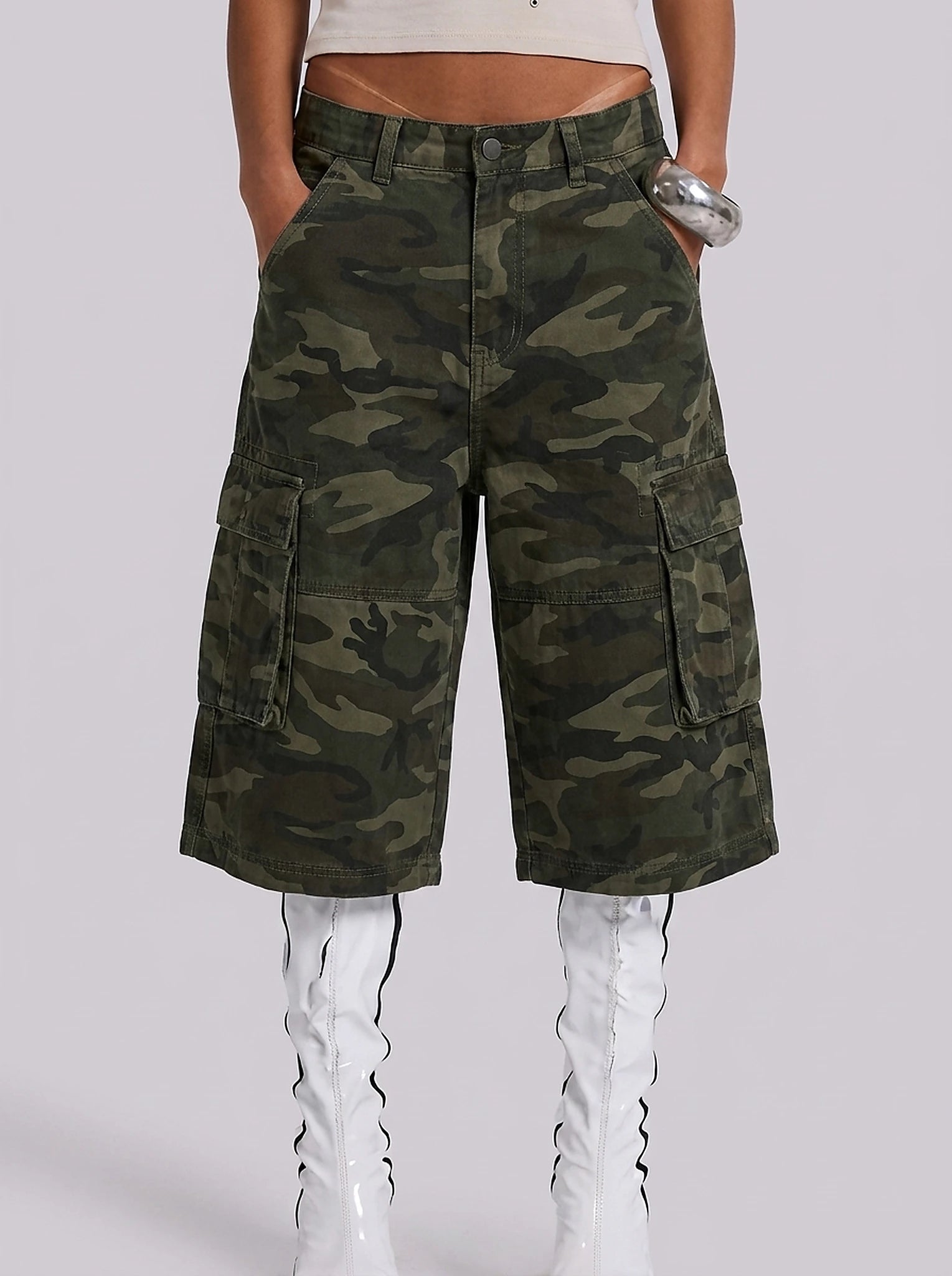 Urban Recon Camo Cargo Baggy Jorts in Army Green