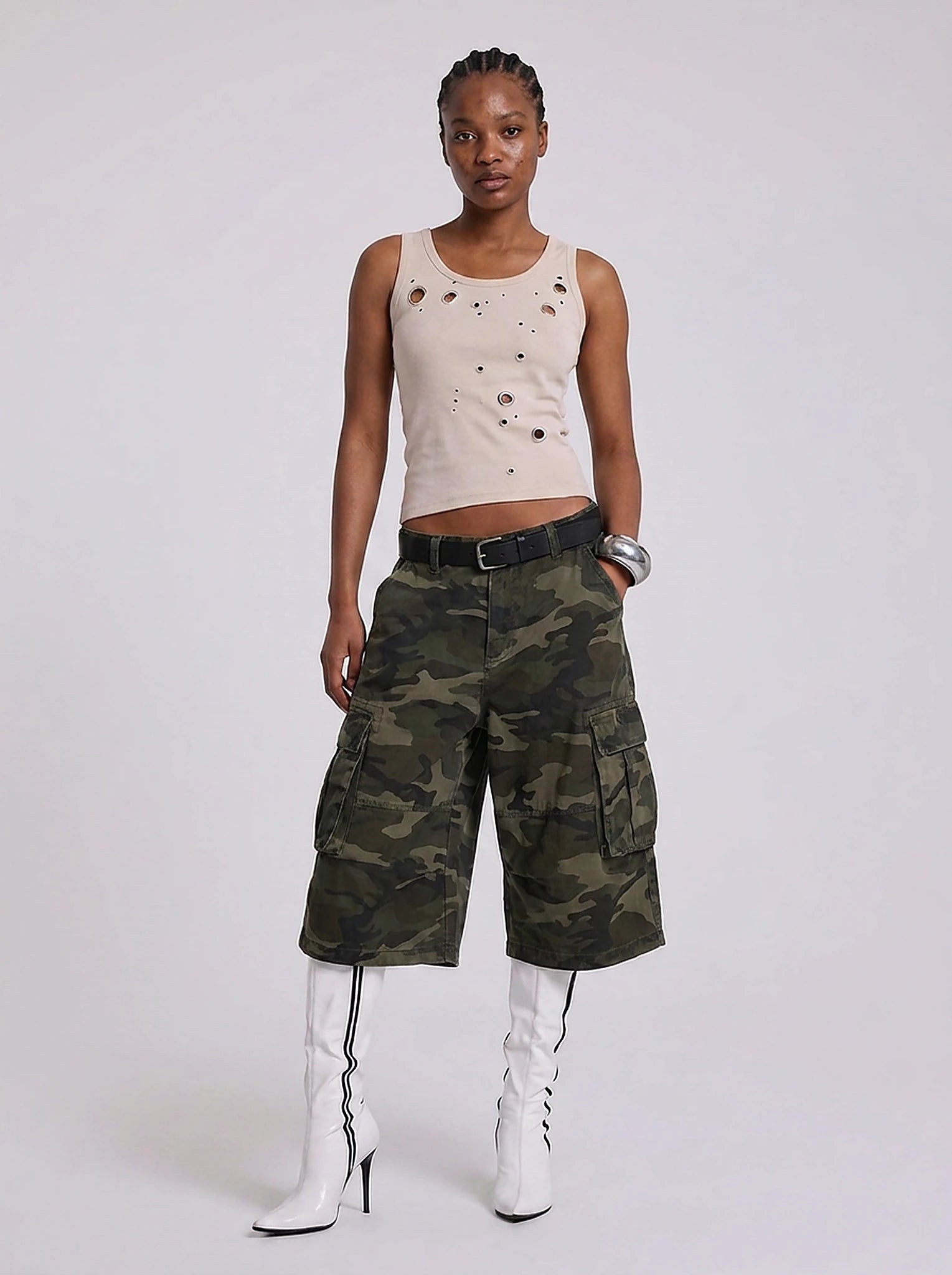 Urban Recon Camo Cargo Baggy Jorts in Army Green