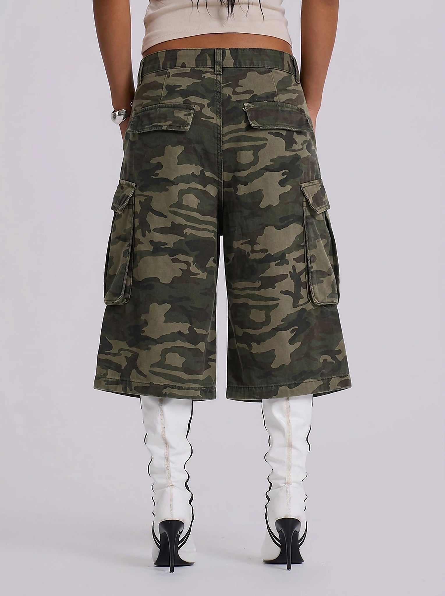 Urban Recon Camo Cargo Baggy Jorts in Army Green