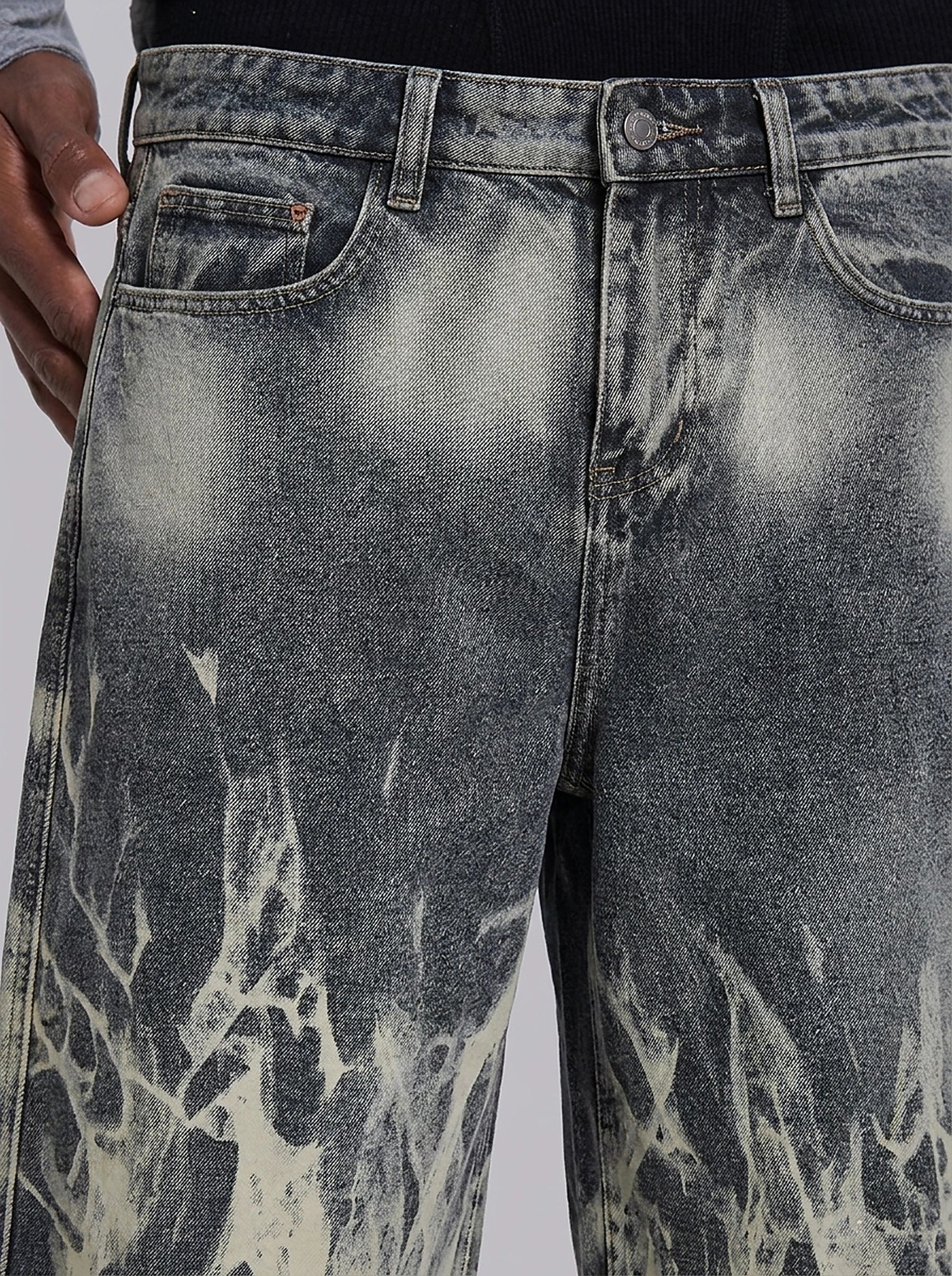 Ash Flame Graphic Baggy Denim Jorts in Black Wash