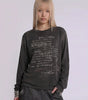 Fallen Scholar Distressed Text Graphic Long Sleeve Top in Washed Cream