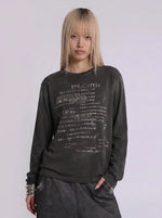 Fallen Scholar Distressed Text Graphic Long Sleeve Top in Washed Cream