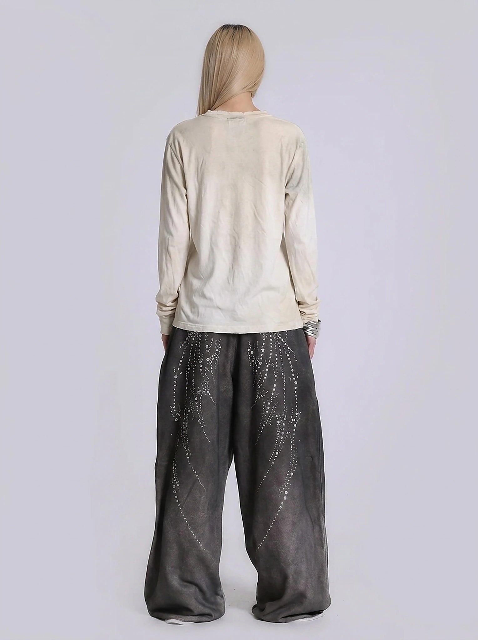 Fallen Scholar Distressed Text Graphic Long Sleeve Top in Washed Cream