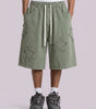 Star Patch Baggy Drawstring Shorts in Washed Olive