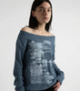 Y2K Long Sleeve Top Vintage Print Skew Collar Blue White Streetwear — Riot Vintage Print