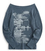 Y2K Long Sleeve Top Vintage Print Skew Collar Blue White Streetwear — Riot Vintage Print