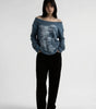 Y2K Long Sleeve Top Vintage Print Skew Collar Blue White Streetwear — Riot Vintage Print