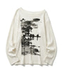Y2K Long Sleeve Top Vintage Print Skew Collar Blue White Streetwear — Riot Vintage Print